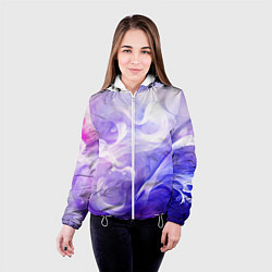 Куртка с капюшоном женская Белые узоры на абстрактном фиолетовом фоне, цвет: 3D-белый — фото 2