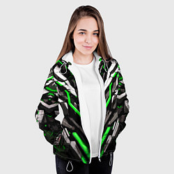 Куртка с капюшоном женская Зелёный скелетный киберпанк доспех, цвет: 3D-белый — фото 2
