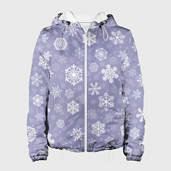 Куртка с капюшоном женская Снежинки на васильковом, цвет: 3D-белый