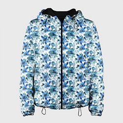 Куртка с капюшоном женская Полевые голубые цветы паттерн, цвет: 3D-черный