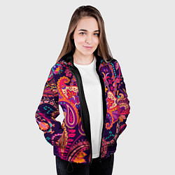 Куртка с капюшоном женская Индийские этнические узоры, цвет: 3D-черный — фото 2
