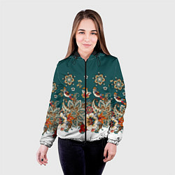 Куртка с капюшоном женская Индийский орнамент с птицами, цвет: 3D-черный — фото 2