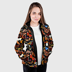Куртка с капюшоном женская Разноцветные тропические бабочки, цвет: 3D-черный — фото 2