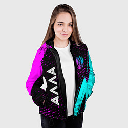 Куртка с капюшоном женская Алла и неоновый герб России вертикально, цвет: 3D-черный — фото 2