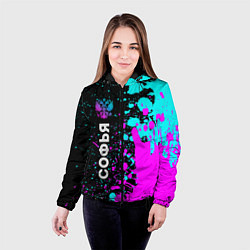Куртка с капюшоном женская Софья и неоновый герб России по-вертикали, цвет: 3D-черный — фото 2