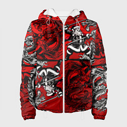 Куртка с капюшоном женская Дед Мороз с копьем и драконом, цвет: 3D-белый