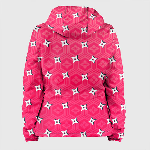 Женская куртка Малиновая японская черепаха в белый сюрикен / 3D-Черный – фото 2