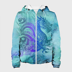 Куртка с капюшоном женская Бирюзовый дракон узор, цвет: 3D-белый