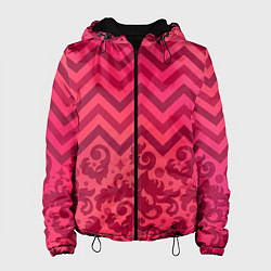 Куртка с капюшоном женская Зигзаги и листья в стиле рококо, цвет: 3D-черный