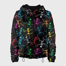 Куртка с капюшоном женская Разноцветные танцующие скелетики, цвет: 3D-черный