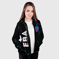 Куртка с капюшоном женская Ева и неоновый герб России вертикально, цвет: 3D-черный — фото 2