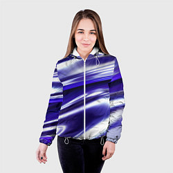 Куртка с капюшоном женская Белая синяя абстракция волнами, цвет: 3D-белый — фото 2