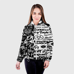 Куртка с капюшоном женская Логотипы лучших групп черно белый, цвет: 3D-белый — фото 2