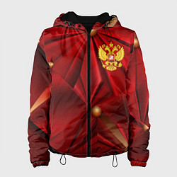Куртка с капюшоном женская Золотой герб России на красной абстракции, цвет: 3D-черный
