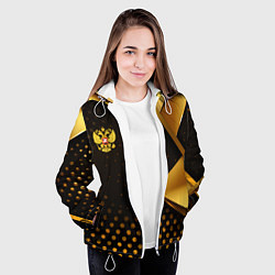 Куртка с капюшоном женская Герб России на золотистой абстракции, цвет: 3D-белый — фото 2