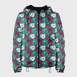 Куртка с капюшоном женская Черепа с цветочным орнаментом, цвет: 3D-черный