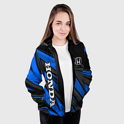 Куртка с капюшоном женская Honda motors - синяя спортивная абстракция, цвет: 3D-черный — фото 2