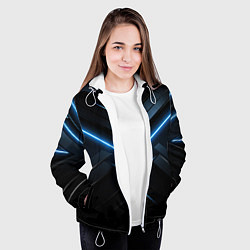 Куртка с капюшоном женская Синяя неоновая полоса на черном фоне, цвет: 3D-белый — фото 2