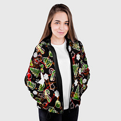 Куртка с капюшоном женская Ёлочные игрушки и ёлки, цвет: 3D-черный — фото 2
