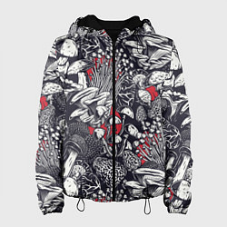 Куртка с капюшоном женская Разные грибы, цвет: 3D-черный