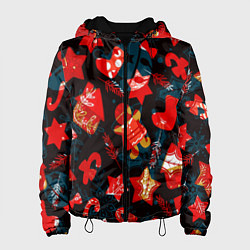 Женская куртка Рождественские узоры красные