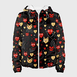 Женская куртка Паттерн с сердечками и котами валентинка