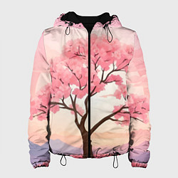 Куртка с капюшоном женская Вишневое дерево в полном цвету, цвет: 3D-черный