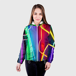 Куртка с капюшоном женская Абстрактные цветные полосы - композиция, цвет: 3D-белый — фото 2