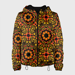 Куртка с капюшоном женская Хохломская роспись круги из цветов и ягод, цвет: 3D-черный