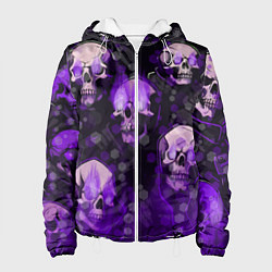 Куртка с капюшоном женская Фиолетовые черепа на зелёном фоне, цвет: 3D-белый
