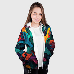Куртка с капюшоном женская Яркие кислотные разноцветные пятна в виде камуфляж, цвет: 3D-белый — фото 2