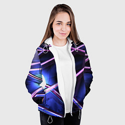 Куртка с капюшоном женская Фиолетовая геометрическая абстракция, цвет: 3D-белый — фото 2