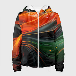 Куртка с капюшоном женская Оранжевая и зеленый абстракция, цвет: 3D-белый