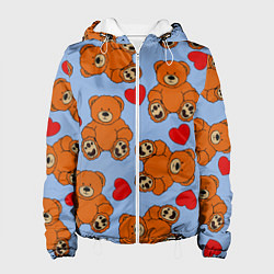 Женская куртка Мишки и сердца на голубом фоне