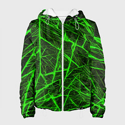 Куртка с капюшоном женская Зелёная паутина на чёрном фоне, цвет: 3D-белый