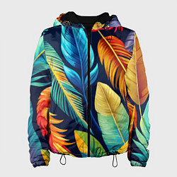Куртка с капюшоном женская Пёстрые пёрышки попугаев, цвет: 3D-черный