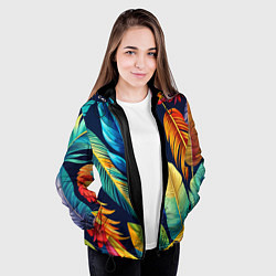Куртка с капюшоном женская Пёстрые пёрышки попугаев, цвет: 3D-черный — фото 2