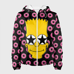 Куртка с капюшоном женская Барт Симпсон на фоне пончиков, цвет: 3D-белый