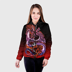 Куртка с капюшоном женская Дракон и тигр в год дракона, цвет: 3D-черный — фото 2