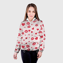 Куртка с капюшоном женская Поцелуйчики паттерн, цвет: 3D-белый — фото 2
