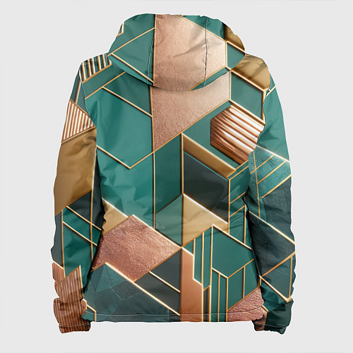 Женская куртка Арт деко зеленый и золотой узор из геометрических / 3D-Черный – фото 2