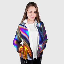 Куртка с капюшоном женская Жидкая голографическая бензиновая абстракция, цвет: 3D-белый — фото 2
