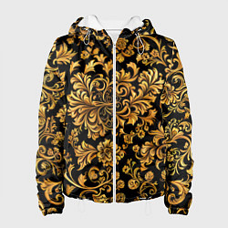 Куртка с капюшоном женская Желтые узоры хохломские, цвет: 3D-белый