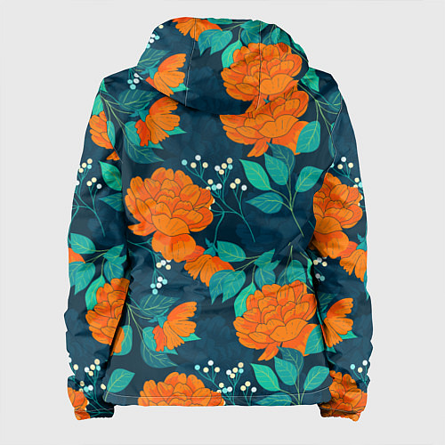 Женская куртка Паттерн с оранжевыми цветами / 3D-Черный – фото 2