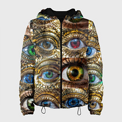 Куртка с капюшоном женская Металлические глаза в стиле стимпанк, цвет: 3D-черный