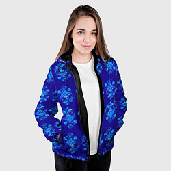 Куртка с капюшоном женская Узоры гжель на синем фоне, цвет: 3D-черный — фото 2