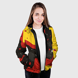 Куртка с капюшоном женская Красные желтые оранжевые пятна краски абстракция, цвет: 3D-черный — фото 2