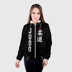 Куртка с капюшоном женская Борьба дзюдо с иероглифом, цвет: 3D-белый — фото 2