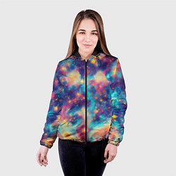 Куртка с капюшоном женская Космические яркие узоры, цвет: 3D-черный — фото 2