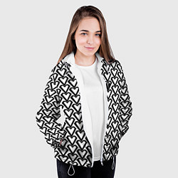 Куртка с капюшоном женская Чёрные сердца на белом фоне, цвет: 3D-белый — фото 2